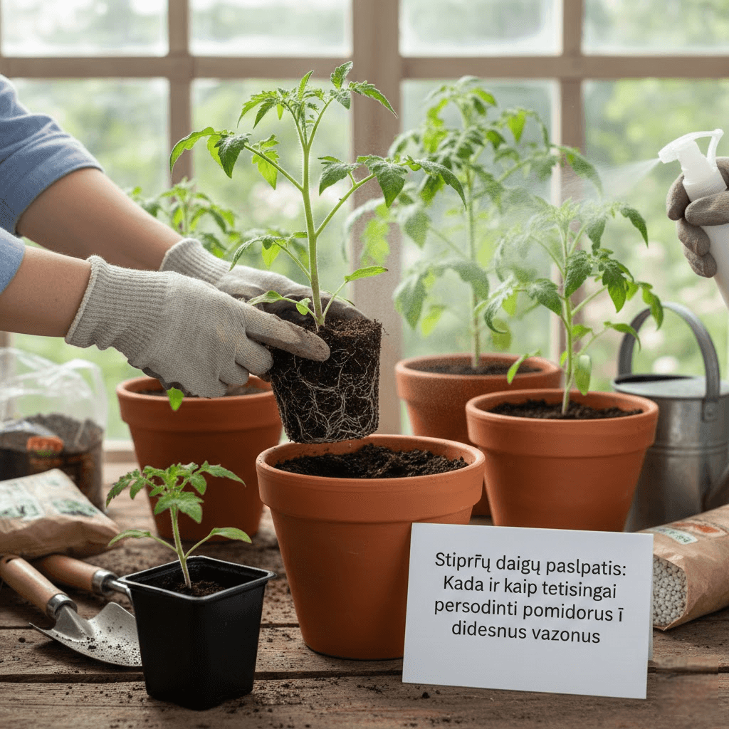 Stiprių daigų paslaptis: Kada ir kaip teisingai persodinti pomidorus į didesnius vazonus