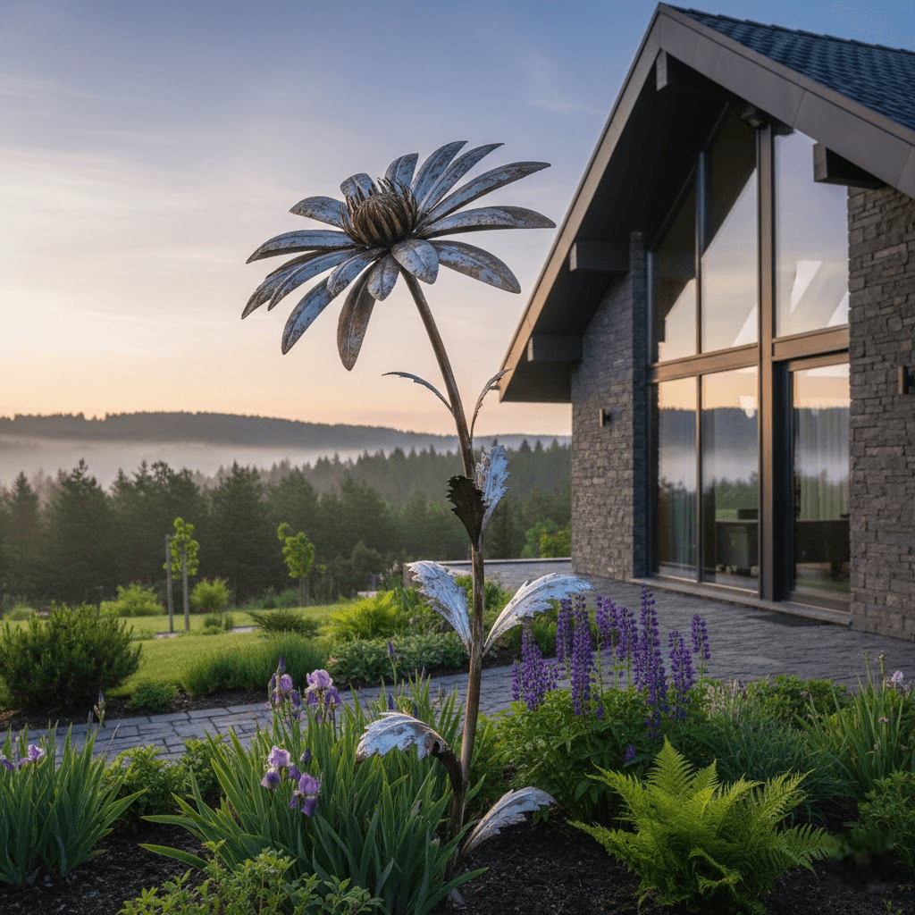 Metalo spindesys ir architektūrinė forma: Zunda gėlė jūsų sode