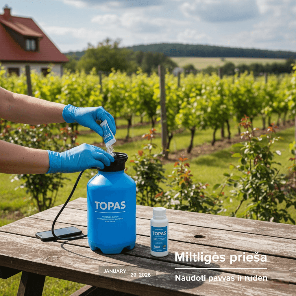 Miltligės priešas: kaip ir kada tiksliai naudoti „Topas“ fungicidą savo sode?