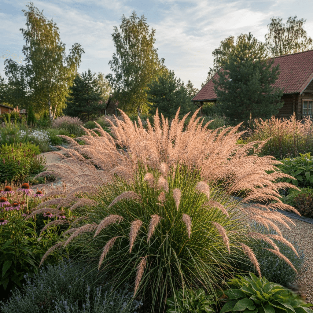 Miskantas Flamingo: Sodo Elegancija Su Rožiniu Atspalviu