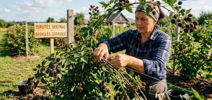 Saldus uogų fontanas: Meistrystė formuojant bedygles gervuoges gausiam derliui