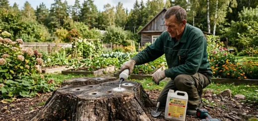 Cheminis kelmų naikinimas: kaip ištirpdyti sodo kliūtis be kirtiklio ir ekskavatoriaus