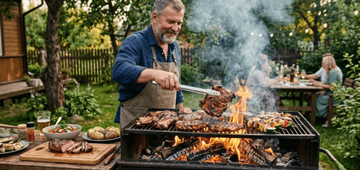 Dūmo aromatas ir sultingi kepsniai: Atviros ugnies kulinarija jūsų sode