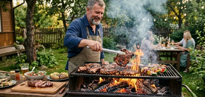 Dūmo aromatas ir sultingi kepsniai: Atviros ugnies kulinarija jūsų sode