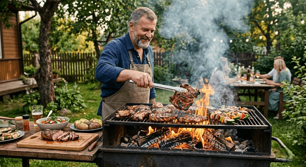 Dūmo aromatas ir sultingi kepsniai: Atviros ugnies kulinarija jūsų sode Dūmo aromatas ir sultingi kepsniai: Atviros ugnies kulinarija jūsų sode
